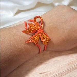 Retro Orange Rhinestone Bow Hinged Bangle Bracelet – Y2K Aesthetic